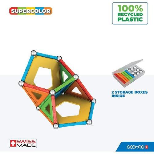 Jeu D'assemblage - Jeu De Construction - Jeu De Manipulation Jeu de construction magnetique - GEOMAG - Supercolor Panels Recycled 52 pieces - Jouet educatif - 3D - Durable