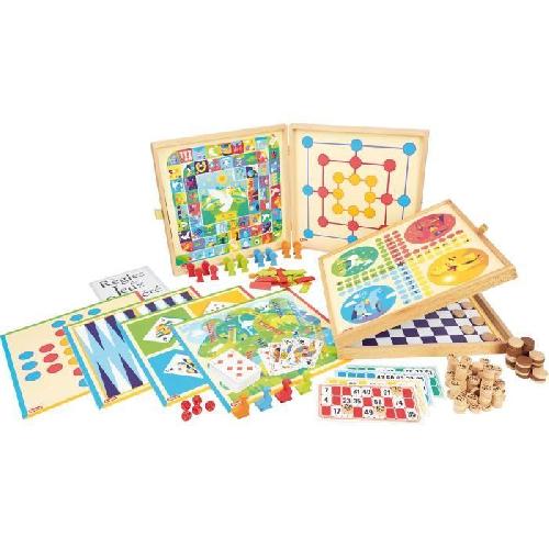 Jeu De Societe - Jeu De Plateau JEUJURA Coffret de Jeux classiques - 150 regles - Pions bois