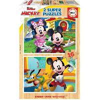 Jeux De Societe Puzzle en bois MICKEY & MINNIE - 2x16 pieces - Dessins animés et BD - Jaune - a partir de 3 ans