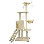 JIPSY Arbre a chat beige 79 x 34 x 138 cm - 3 plateformes. 1 perchoir. 1 niche.  1 escalier. poteaux a griffer