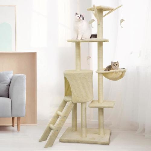 Arbre A Chat JIPSY Arbre a chat beige 79 x 34 x 138 cm - 3 plateformes. 1 perchoir. 1 niche.  1 escalier. poteaux a griffer