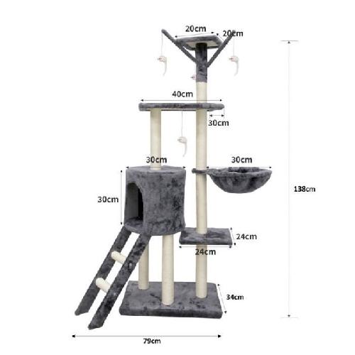 Arbre A Chat JIPSY Arbre a chat gris 79 x 34 x 138 cm - 3 plateformes. 1 perchoir. 1 niche.  1 escalier. poteaux a griffer