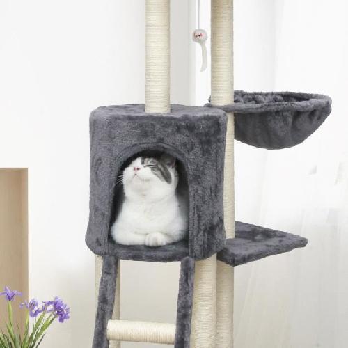 Arbre A Chat JIPSY Arbre a chat gris 79 x 34 x 138 cm - 3 plateformes. 1 perchoir. 1 niche.  1 escalier. poteaux a griffer