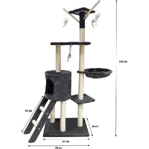 Arbre A Chat JIPSY Arbre a chat gris foncé  79 x 34 x 138 cm - 3 plateformes. 1 perchoir. 1 niche.  1 escalier. poteaux a griffer