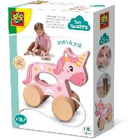 Jouet A Tirer - Jouet A Pousser Licorne en bois 2 en 1 - A pousser et a tirer - SES CREATIVE - Licorne rose a pousser ou a tirer.