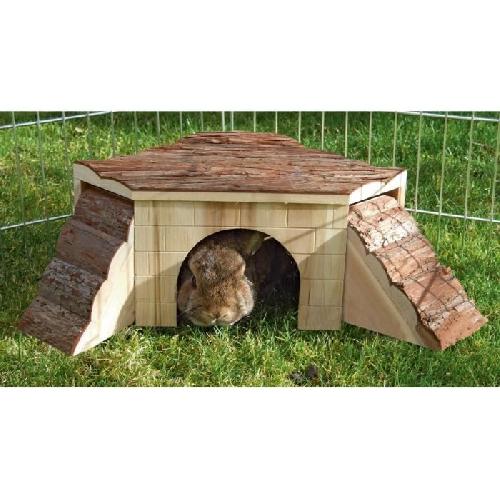 Accessoire De Cage - Abri Petit Animal KERBL Maison Nature avec rampe pour rongeurs - 37x37x16cm