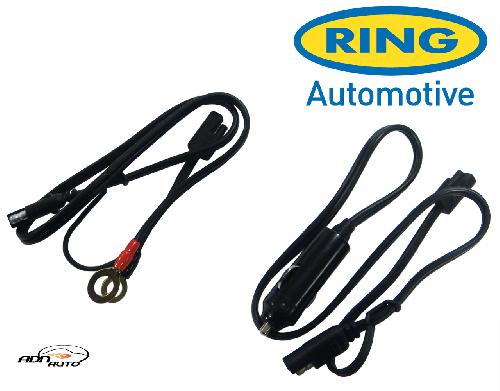 Kit 2 cables de connexion - Prise allume-cigare et oeillets - Pour chargeurs de batterie intelligent Ring