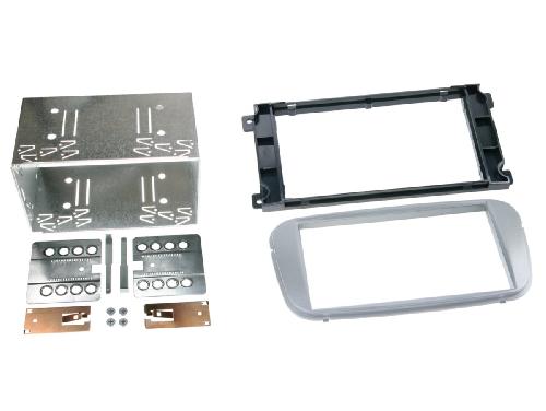 Supports Autoradio de Roger Kit 2Din compatible avec Ford Fiesta Focus Fusion Kuga Mondeo S-Max Transit connect 03-14 argent