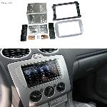 Supports Autoradio de Roger Kit 2Din compatible avec Ford Fiesta Focus Fusion Kuga Mondeo S-Max Transit connect 03-14 argent