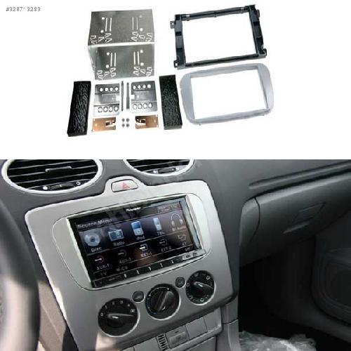 Supports Autoradio de Roger Kit 2Din compatible avec Ford Fiesta Focus Fusion Kuga Mondeo S-Max Transit connect 03-14 argent
