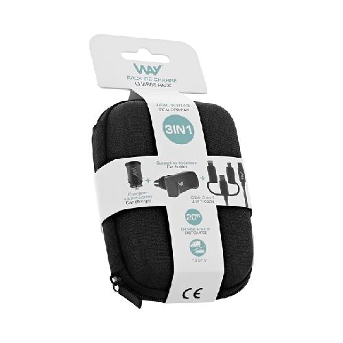 Chargeur - Adaptateur Alimentation Telephone Kit de charge voiture 3 en 1 noir WAY