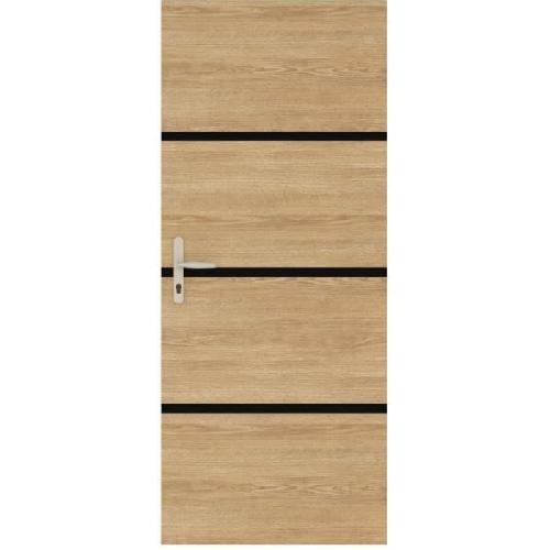 Porte Battante D'interieur - Porte Ranch - Habillage Pour Porte - Hublot Pour Porte Interieure Kit de Rénovation de Porte - NORDLINGER PRO - 4 Feuilles 85 x 50 cm & 3 Profils Noirs 85 x 2 cm - Chene Naturel