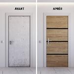 Porte Battante D'interieur - Porte Ranch - Habillage Pour Porte - Hublot Pour Porte Interieure Kit de Rénovation de Porte - NORDLINGER PRO - 4 Feuilles 85 x 50 cm & 3 Profils Noirs 85 x 2 cm - Chene Naturel