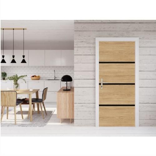 Porte Battante D'interieur - Porte Ranch - Habillage Pour Porte - Hublot Pour Porte Interieure Kit de Rénovation de Porte - NORDLINGER PRO - 4 Feuilles 85 x 50 cm & 3 Profils Noirs 85 x 2 cm - Chene Naturel