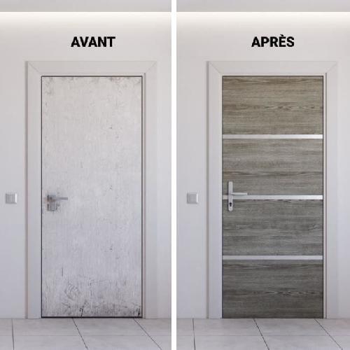 Porte Battante D'interieur - Porte Ranch - Habillage Pour Porte - Hublot Pour Porte Interieure Kit de Renovation de Porte - NORDLINGER PRO - 4 Feuilles 85 x 50 cm et 3 Profils 85 x 2 cm - Chene Greige