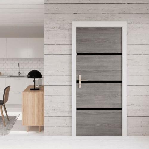 Porte Battante D'interieur - Porte Ranch - Habillage Pour Porte - Hublot Pour Porte Interieure Kit de Renovation de Porte - NORDLINGER PRO - 4 Feuilles 85 x 50 cm et 3 Profils Noirs 85 x 2 cm - Chene Greige