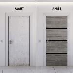 Porte Battante D'interieur - Porte Ranch - Habillage Pour Porte - Hublot Pour Porte Interieure Kit de Renovation de Porte - NORDLINGER PRO - 4 Feuilles 85 x 50 cm et 3 Profils Noirs 85 x 2 cm - Chene Greige