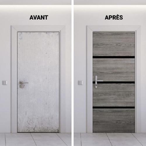 Porte Battante D'interieur - Porte Ranch - Habillage Pour Porte - Hublot Pour Porte Interieure Kit de Renovation de Porte - NORDLINGER PRO - 4 Feuilles 85 x 50 cm et 3 Profils Noirs 85 x 2 cm - Chene Greige