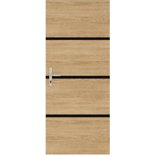 Porte Battante D'interieur - Porte Ranch - Habillage Pour Porte - Hublot Pour Porte Interieure Kit de Renovation de Porte - NORDLINGER PRO - 4 Feuilles 85 x 50 cm et 3 Profils Noirs 85 x 2 cm - Chene Naturel