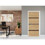 Porte Battante D'interieur - Porte Ranch - Habillage Pour Porte - Hublot Pour Porte Interieure Kit de Renovation de Porte - NORDLINGER PRO - 4 Feuilles 85 x 50 cm et 3 Profils Noirs 85 x 2 cm - Chene Naturel