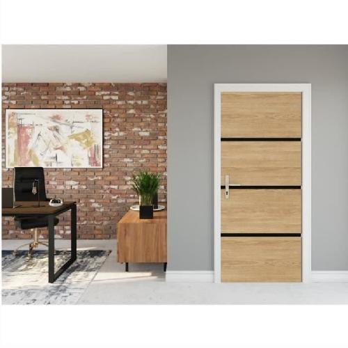 Porte Battante D'interieur - Porte Ranch - Habillage Pour Porte - Hublot Pour Porte Interieure Kit de Renovation de Porte - NORDLINGER PRO - 4 Feuilles 85 x 50 cm et 3 Profils Noirs 85 x 2 cm - Chene Naturel