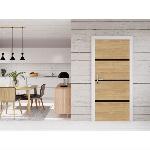Porte Battante D'interieur - Porte Ranch - Habillage Pour Porte - Hublot Pour Porte Interieure Kit de Renovation de Porte - NORDLINGER PRO - 4 Feuilles 85 x 50 cm et 3 Profils Noirs 85 x 2 cm - Chene Naturel