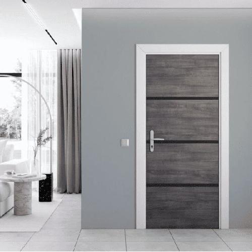 Porte Battante D'interieur - Porte Ranch - Habillage Pour Porte - Hublot Pour Porte Interieure Kit de Renovation pour Porte Interieure - NORDLINGER PRO - 4 Feuilles 85 x 50 cm et 3 Profils Noirs 85 x 2 cm - Gris Agate