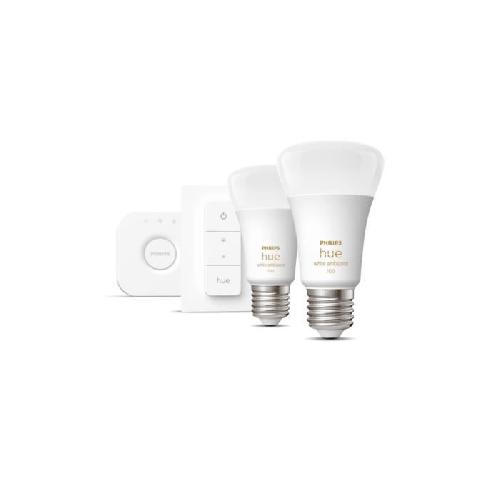 Ampoule Intelligente Kit demarrage ampoule LED connectee PHILIPS Hue White - 10.5W - Lot 2 E27 - Telecommande Hue