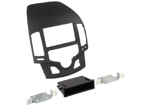 Supports Autoradio de Roger Kit Facade autoradio 2DIN compatible avec Hyundai i30 07-12 vide poche Noir Rubber touch Clim auto