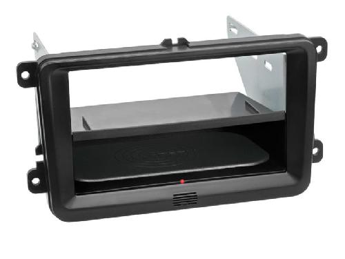 Facade autoradio SsangYong Kit Facade autoradio 2DIN compatible avec Seat Skoda VW ap03 Avec vide poche Induction Qi Noir Rubber touch