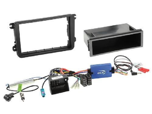 Supports Autoradio de Roger Kit Installation autoradio 2DIN vide poche SWC Adaptateur ant. compatible avec VW Seat Skoda ap03 noir