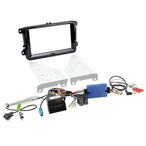 Ensembes Facades et Faisceaux ISO Kit installation autoradio support 2DIN + Adaptateur antenne compatible avec VW Seat Skoda ap03