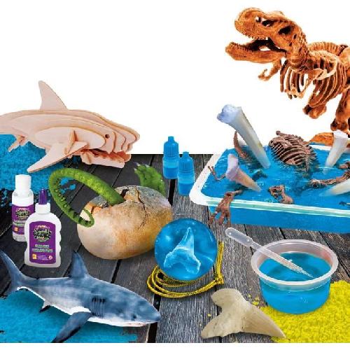 Experience Scientifique - Experience Physique-chimie Kit scientifique - LISCIANI - Crazy Science - Requins & dinosaures - Slime et oeufs a creuser - Prédateurs fascinants