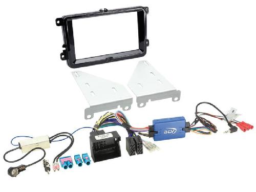 Supports Autoradio de Roger Kit support 2DIN Adaptateur SWC antenne compatible avec VW Seat Skoda Noir brillant