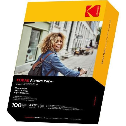 Papier Photo KODAK 9891164 - 100 feuilles de papier photo 230g-m2. brillant. Format A6 -10x15cm-. Impression Jet d'encre