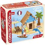 La Cabane de Plage 55 Pieces - JEUJURA - Jeu de Construction en Bois Naturel. Tapis et Accessoires Inclus. 22x18.5x8.5 cm