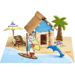 Jeu D'assemblage - Jeu De Construction - Jeu De Manipulation La Cabane de Plage 55 Pieces - JEUJURA - Jeu de Construction en Bois Naturel. Tapis et Accessoires Inclus. 22x18.5x8.5 cm