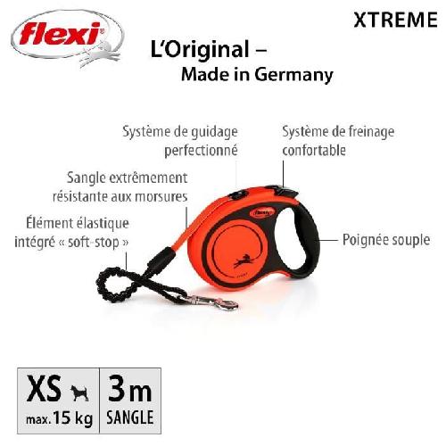 Laisse - Sangle - Accouple Laisse sangle TRIXIE flexi XTREME - Taille XS - 3m - Noir et orange