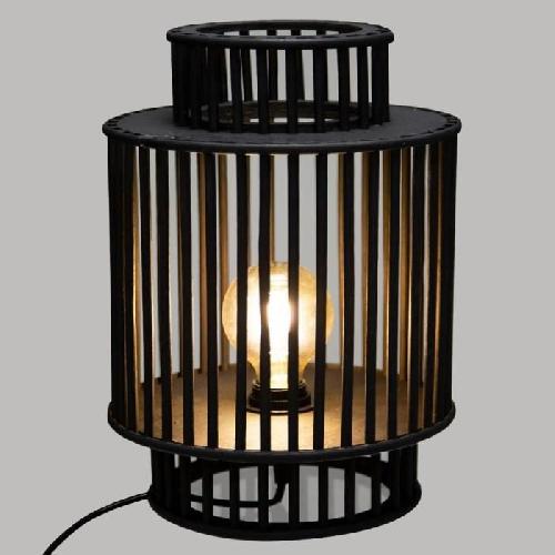 Lampe A Poser Lampe en bambou - E27 - 40 W - H. 35 cm - Noir