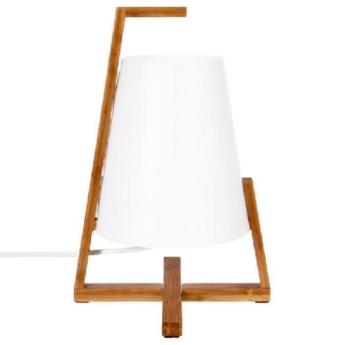 Lampe A Poser Lampe en bambou et abat-jour en plastique - H 32 cm - Blanc