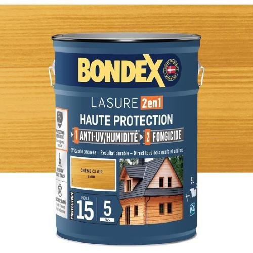 Peinture - Vernis - Traitement (lasure - Effets Decoratifs) Lasure 2 en 1 Haute protection - Chene clair satin - BONDEX - 5 L