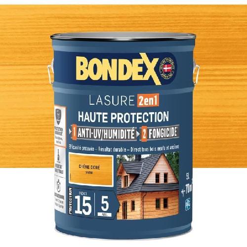 Peinture - Vernis - Traitement (lasure - Effets Decoratifs) Lasure 2 en 1 Haute protection - Chene doré satin - BONDEX - 5 L