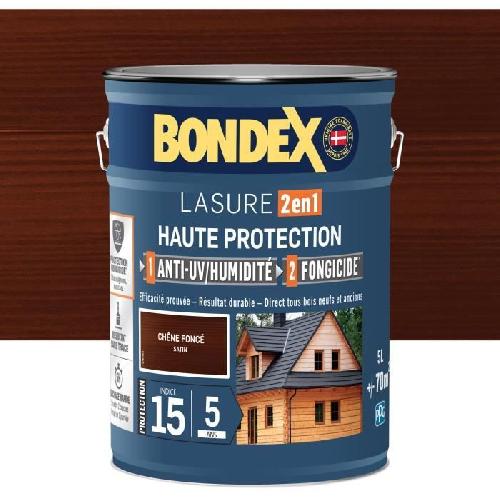 Peinture - Vernis - Traitement (lasure - Effets Decoratifs) Lasure 2 en 1 Haute protection - Chene foncé satin - BONDEX - 5 L