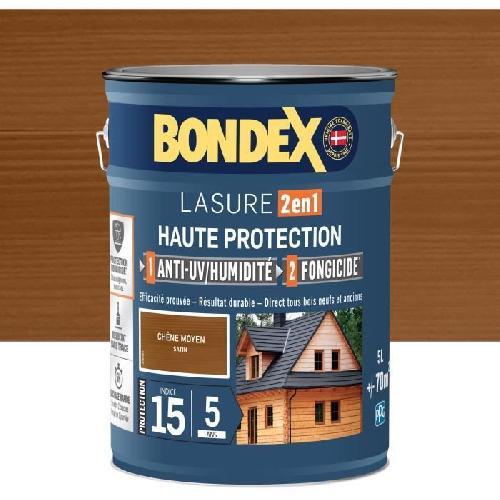 Peinture - Vernis - Traitement (lasure - Effets Decoratifs) Lasure 2 en 1 Haute protection - Chene moyen satin - BONDEX - 5 L