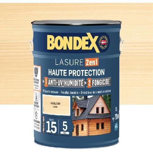 Peinture - Vernis - Traitement (lasure - Effets Decoratifs) Lasure 2 en 1 Haute protection - Incolore satin - BONDEX - 5 L