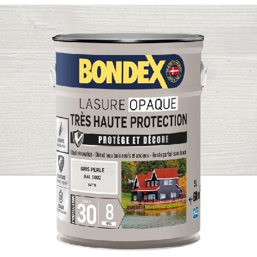 Peinture - Vernis - Traitement (lasure - Effets Decoratifs) Lasure opaque Tres haute protection - Gris perle RAL 9002 satin - BONDEX - 5 L