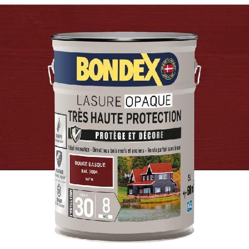 Peinture - Vernis - Traitement (lasure - Effets Decoratifs) Lasure opaque Tres haute protection - Rouge basque RAL 3004 satin - BONDEX - 5 L