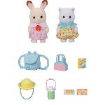 Figurine Miniature - Personnage Miniature Le duo des bébés en promenade - SYLVANIAN FAMILIES - 5747 - Lapin Chocolat et Chat Persan avec accessoires