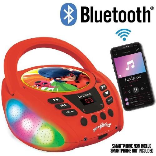 Lecteur Cd - Radio - Boombox Lecteur CD Bluetooth lumineux Miraculous - LEXIBOOK - MIRACULOUS - CD/CD-R/CD-RW - Bluetooth 5.0 - Enfant