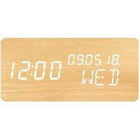 Lecteur Musique Réveil 4 en 1 - EVOOM - Modele WOOD - Horloge. Thermometre. Calendrier - Couleur Naturel - Radio numérique
